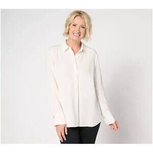 BEAUTIFUL by Lawrence Zarian Sanded Crinkle Satin Tunic Shirt Ivory 2X A667548